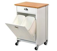KESPER 2552613 Chariot de cuisine avec système de tri des ordures, laqué blanc, plaque de recouvrement en bambou