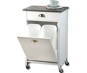 KESPER 2552713 Chariot de Cuisine avec système de tri des déchets, laqué Blanc, Plaque de recouvrement avec Film décoratif Gris