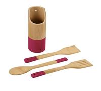 Kesper 81163 | Lot de 4 ustensiles de cuisine ronds en bois de bambou, baies naturelles, 21,5 x 9 x 9 cm