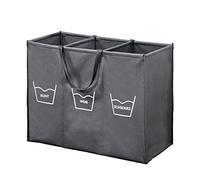 Generique Panier à linges en bois et tissu – 3 compartiments – Gris – L 75 x l 60 x H 35 cm