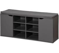 KESPER Armoire à chaussures grise avec coussin d'assise - 103 x 30,5 x 48 cm - 6 compartiments & 2 portes avec étagères variables - banc pratique - 1591913