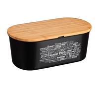 KESPER® | Boîte à pain avec planche à découper en bambou - Matériau : plastique (PET), bambou - Certifié FSC®, passe au lave-vaisselle, hygiénique et neutre au goût, dimensions : 34 x 14 x 18 cm, noir
