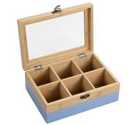 Kesper® | Boîte à thé, Matériau : bambou certifié FSC® - 6 compartiments - avec fenêtre de visualisation et fermeture rétro - Boîte à thé pour le rangement, dimensions : 21,5 x 15 x 8,5 cm - sans thé