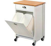 KESPER Chariot de cuisine blanc avec 2 poubelles (15 L chacune) - 50 x 37 x 79 cm - FSC®- Chariot de service - avec tiroir & 4 roulettes, 2 blocables - 2552613
