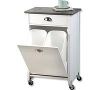 KESPER Chariot de cuisine blanc avec 2 poubelles (15 L chacune) - 50 x 37 x 79 cm - FSC®- Chariot de service - avec tiroir & 4 roulettes, 2 blocables - 2552713