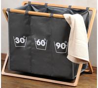 KESPER Collecteur de linge à triple compartiment, Trio, gris avec cadre en bambou 69 x 38x 57 cm 19597