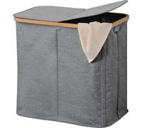 KESPER Collecteur de linge gris - 54,5x33x50cm - cadre en bambou FSC® & polyester - 2 compartiments avec rabat - peu encombrant, léger & décoratif - Panier à linge 19598