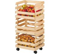 KESPER Corbeille à pommes de terre et à fruits à 3 niveaux - Pin FSC® - 37x80x30cm - Rangement de cuisine, mobile sur roulettes - chaque caisse peut supporter jusqu'à 25 kg - 69581