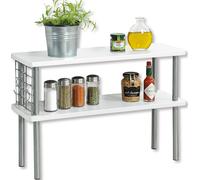 KESPER Etagère de cuisine 2 niveaux blanc - 55 x 20 x 38 cm - bois FSC® - avec treillis métallique & 3 crochets - idéale pour les épices & les ustensiles de cuisine - Modèle 27821