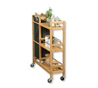 KESPER Chariot de niche avec collecteur de bouteilles, étagère de cuisine - Bambou - 68x20x78cm - avec 3 étagères, récipient amovible & roulettes - Modèle 2485713