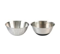 KESPER Lot de 2 bols avec passoire, en acier inoxydable, Ø 19 cm, 90806 | Lot de 2 passoires et bol antidérapant au goût neutre