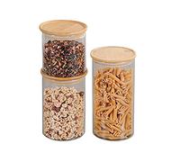 Kesper Lot de 3 bocaux de conservation en verre avec couvercle en bambou.