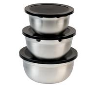 Kesper Lot de 3 bols avec couvercles, en acier inoxydable, 90898 | Trois bols en acier inoxydable neutre au goût avec couvercles assortis
