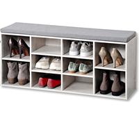 KESPER® Meuble à chaussures avec coussin d'assise, cérusé blanc, pour 10 paires de chaussures, 8 compartiments, housse de coussin lavable, ®, L103,5xH48 xP29,5cm, banc d'entrée