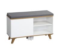 Kesper | Meuble à Chaussures avec Coussin d'assise, matériau: Panneau de Particules, 4 Compartiments & Porte coulissante, Dimensions: l77 x P 30 x H48 cm, Couleur: Blanc, Gris | 1594213