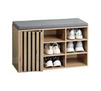 Kesper | Meuble à Chaussures avec Coussin d'assise, matériau: Panneau de Particules certifié FSC®, Dimensions: l76 x h48 x p 29,5 cm, Couleur : Aspect chêne Sonoma, Gris | 1594613