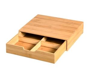 KESPER Organiseur de capsules de thé et café en bambou avec tiroir 34 x 31 x 8 cm - Peu encombrant et élégant - 58952
