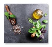 Kesper Plaque de découpe/plaque de recouvrement de poêle/panneau de poêle, matériau : verre de sécurité ESG, dimensions : 56 x 50 x 0,8 cm, motif : basilic, couleur : gris, vert, marron, 36584 13