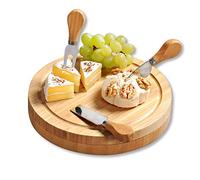 Kesper | Plateau à fromage avec couverts, matériau : bambou, dimensions : l : 23 x H : 23 x P : 3,6 cm, couleur : marron | 58642