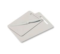 KESPER | Set de planches à découper avec couteau, matériau : plastique (PE), dimensions des planches : 29 x 19,5 x 0,5 cm, 24 x 15 x 0,5 cm, couleur : gris clair | 30496