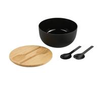Kesper - Set de saladiers avec couverts à salade, matériau : plastique (PP), bambou, dimensions : D 24 x H 13 cm, couleur : noir, marron - 58470