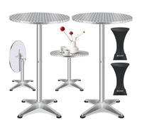KESSER® - 2en1 Table Haute de Bistrot avec Housse en Aluminium INOX | Réglable en Hauteur | Pour Fête et Réception | In & Outdoor | 4 Pieds, Ø 80 cm, Argent, Lot de 2