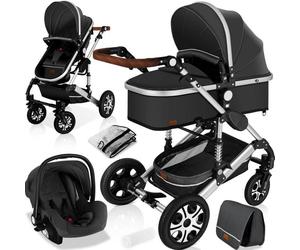KESSER® 3en1 poussette combinée trio landau complet avec baignoire bébé et siège de sport pour et siège auto gris/arg