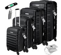 KESSER® 4 pièces. Valises à coque rigide - Valise de voyage - Valise à 4 roulettes, en ABS rigide, avec serrure, poignée télescopique - Tailles S-M-L-XL, Noir , S-M-L-XL