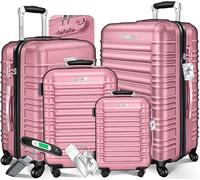 KESSER® 4 pièces. Valises à coque rigide - Valise de voyage - Valise à 4 roulettes, en ABS rigide, avec serrure, poignée télescopique - Tailles S-M-L-XL, Rose, S-M-L-XL