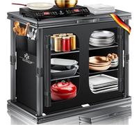 KESSER® Armoire de camping pliable - Armoire de camping d'extérieur 84 x 80 cm - Armoire de cuisine avec structure en aluminium - 6 compartiments avec lot de 4 gobelets - Poches latérales et