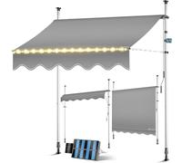 KESSER® - Auvent à pince avec manivelle et guirlande lumineuse LED | Auvent de balcon sans perçage | Auvent résistant aux UV, réglable en hauteur et imperméable | Protection solaire pour balcon