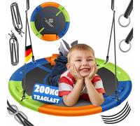 KESSER® Balançoire nid d'oiseau Balançoire disque Balançoire suspendue Balançoire ronde Ø 60cm Jusqu'à 200 kg avec coussin et 4 poignées réglables Balançoire pour enfants et adultes Intérieur et