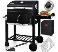 KESSER® Barbecue à charbon de bois XL avec couvercle + Couverture et Brosse | Chariot à BBQ | Fumoir Avec Roues et thermomètre Noir