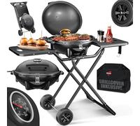 KESSER® barbecue électrique 2 en 1 de table - barbecue sur pied avec couvercle | max. 2400 Watts | Pliable | Thermostat | Revêtement antiadhésif | Plateau de grill avec tables de repos | 2 roues |