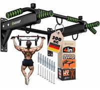 KESSER® Barre de traction 4 en 1 pour montage mural, poignées antidérapantes, fonction supplémentaire pour cordes, anneaux et sacs de frappe | sûr et stable | Barre de traction pour la maison, vert