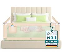 Kesser - Barrière de lit 150 cm - Protection anti-chute réglable - Bed Guard Rail Bumper, pour enfant/bébé, barrière de lit pliable, protection de lit pour enfant, avec poche, Beige, Hauteur : 72 à 96