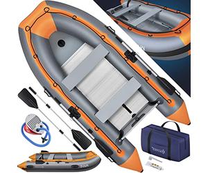 KESSER® Bateau pneumatique 3,20 m pour 4 Personnes - Wave Moteur adapté de Loisirs Bateau à pagaie/ à Moteur Bateau de pêche - avec 2 bancs - Plancher alu pagaie Pompe kit de réparation