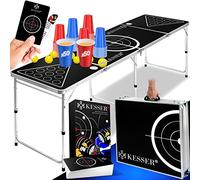 KESSER Beer Pong Jeu de société comprenant 100 gobelets (50 rouges et 50 bleus), 6 balles + règles de jeu de fête, hauteur réglable, pliable