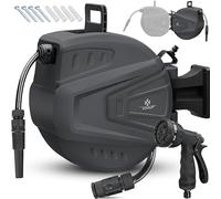 KESSER® Bobine automatique de tuyau d’eau 20 m + 2 m, boîte murale de tuyau avec automatisme de déroulement, enrouleur de tuyau avec tuyau de jardin, pivotant à 180° + douchette multifonctionnelle à 9