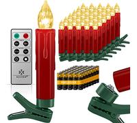 KESSER® Bougies de Sapin de Noël 30 LED avec Piles sans Fil - Blanc Chaud - avec télécommande - Fonction minuterie - Scintillement - Intensité Variable - Pinces de fixatio, Rouge