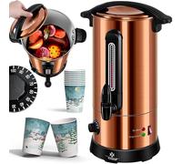 KESSER Bouilloire à vin chaud 20 l en acier inoxydable avec 10 gobelets - Bouilloire à vin chaud avec thermostat - Distributeur d'eau chaude - Indicateur de niveau - Robinet - Cuivre