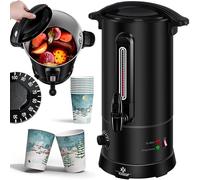 KESSER Bouilloire à vin chaud 6,8 l en acier inoxydable avec 10 gobelets - Bouilloire à vin chaud avec thermostat - Distributeur d'eau chaude - Indicateur de niveau - Robinet - Noir