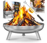 KESSER® Brasero en acier inoxydable 2,5 mm d'épaisseur Diamètre : 60 cm 42 cm Crochet en fonte 2 poignées solides Pour feu de camp, jardin et terrasse