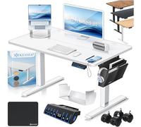 KESSER® Bureau électrique réglable en hauteur 100 cm x 60 cm | Ergonomique | Commande mémoire à 3 fonctions | Roulettes 360° et port de charge USB