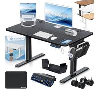 Kesser® Bureau électrique réglable en hauteur, Bureau ergonomique pour posture debout, Contrôle de mémoire à 3 fonctions, incl. Roulettes à 360° et Port de recharge USB, 100x60 cm - Noir