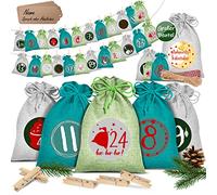 KESSER® Calendrier de l'Avent à remplir avec 24 sacs en toile de jute 16 x 12 cm - Avec 24 étiquettes + 1 grand sac de rangement en tissu
