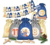 KESSER® Calendrier de l'Avent à remplir avec 24 sacs en toile de jute de 20 x 12 cm - Avec 24 étiquettes + 1 grand sac de rangement en tissu - Pour enfants