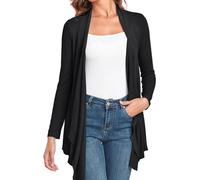 KESSER Cardigan Long Femme Frauen Lange Ärmel Mode Leichte Strickjacke Unregelmäßiger Saum Weiche Bequeme Solide Farbe Lässig Knopflos Chic Et Elegant Noir L