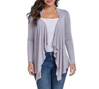 KESSER Cardigan Long Femme Frauen Lange Ärmel Mode Leichte Strickjacke Unregelmäßiger Saum Weiche Bequeme Solide Farbe Lässig Knopflos Chic Et Elegant Gris Clair L