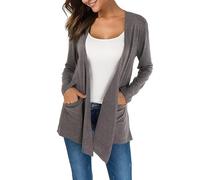 KESSER Cardigan Long pour Femme Lumière Gilet Drapé Décontracté Basique avec Deux Poches Manches Longues Ouverte sur Le Devant Coupe Ajustée Tendance Et Polyvalent Doux Et Fin Gris Foncé m
